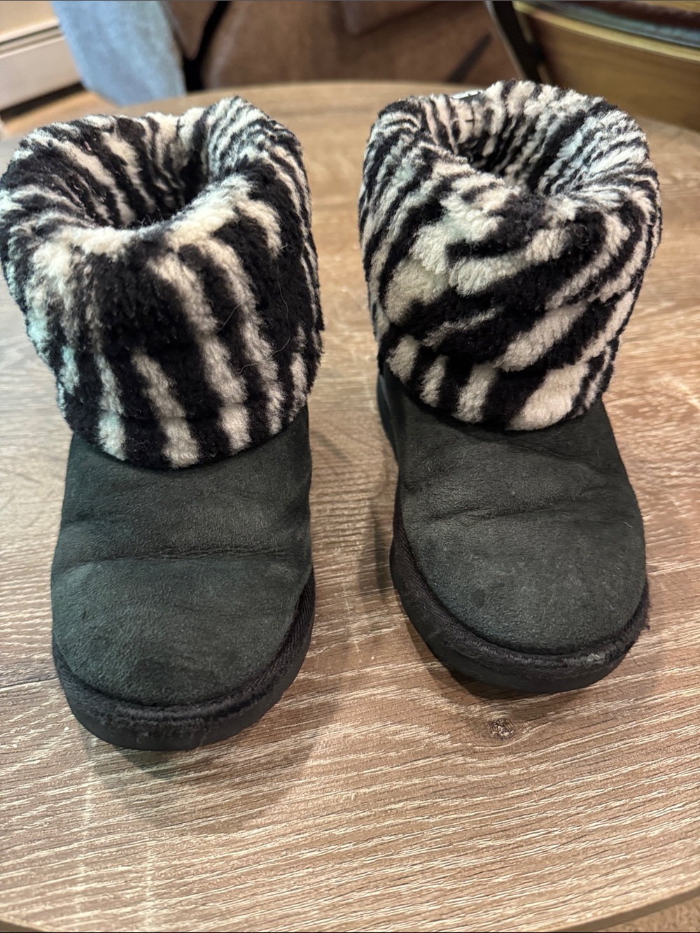 UGG Kids Black Booties with Zebra Cuff